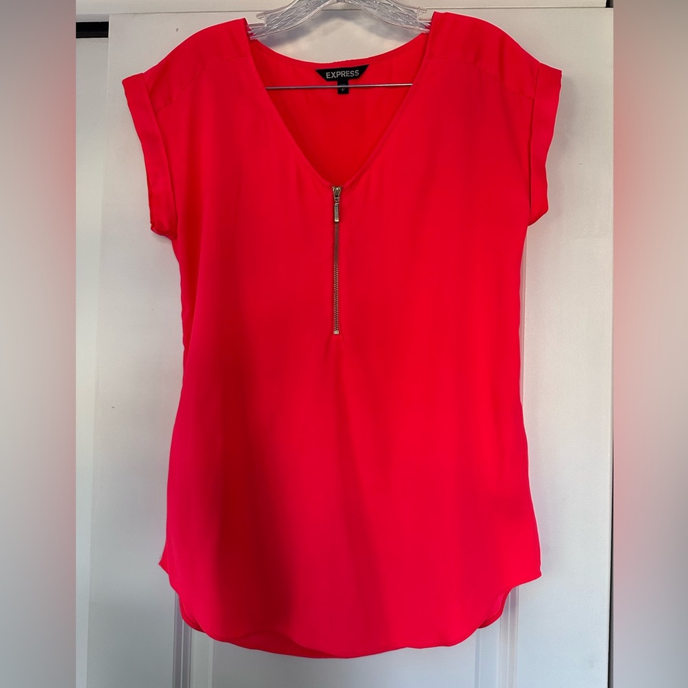 Express Neon Pink Shirt with Gold Zipper